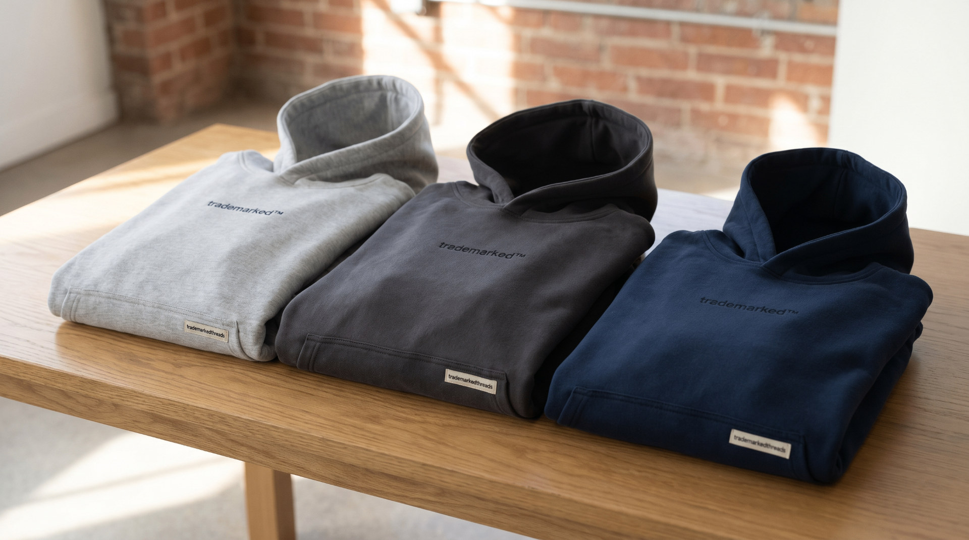 Trademarked Threads hoodies in Carolina-inspired blue and neutral tones.